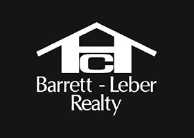 Logo and Link to Barrett - Leber Realty - Black Square, White Home & Letters - URL: barrett-leber.com