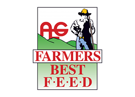 Logo and Link to Farmers Warehouse - Green hills, Farmer with yellow cowboy hat, Red Letters ALG, Farmers Best FEED, URL: farmerswarehouse.com
