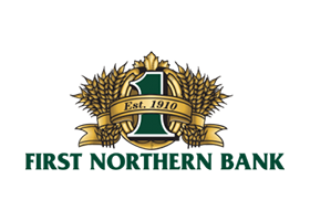 Logo and Link to First Northern Bank - Wheat Medallion with Green 1 - Est 1910 - URL: www.thatsmybank.com