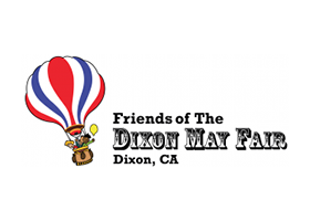 Logo and Link to - Friends of The Dixon May Fair - Red white and Blue hot air balloon, Dixon California Link URL: www.friendsofthefair.org