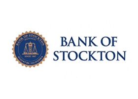 Logo and Link to Bank of Stockton - Blue and Gold Medallion with scales, established 1867 - URL: bankofstockton.com